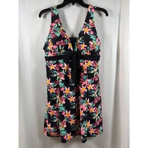 Wantdo Women Tropical Floral Swim Dress Black Pink Plus Size 18W-20W NWT